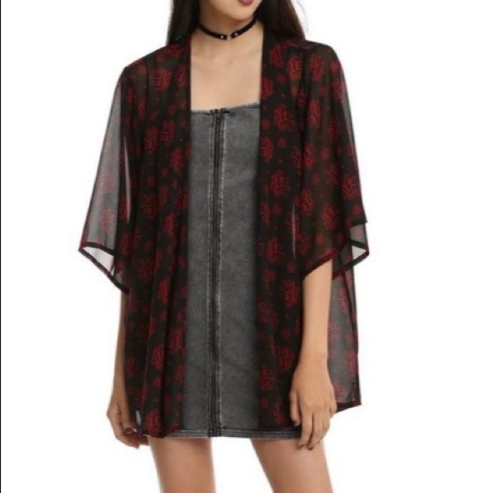Harry Potter Gryffindor Print Sheer Chiffon Kimono Black Red Size XS